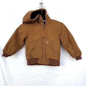 Carhartt Boy's Brown Duck Canvas Hooded Jacket Size 4T Distressed